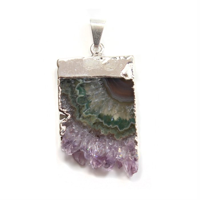 Amethyst, Points Down, (1 Piece) Slice Pendant - Silver Plated