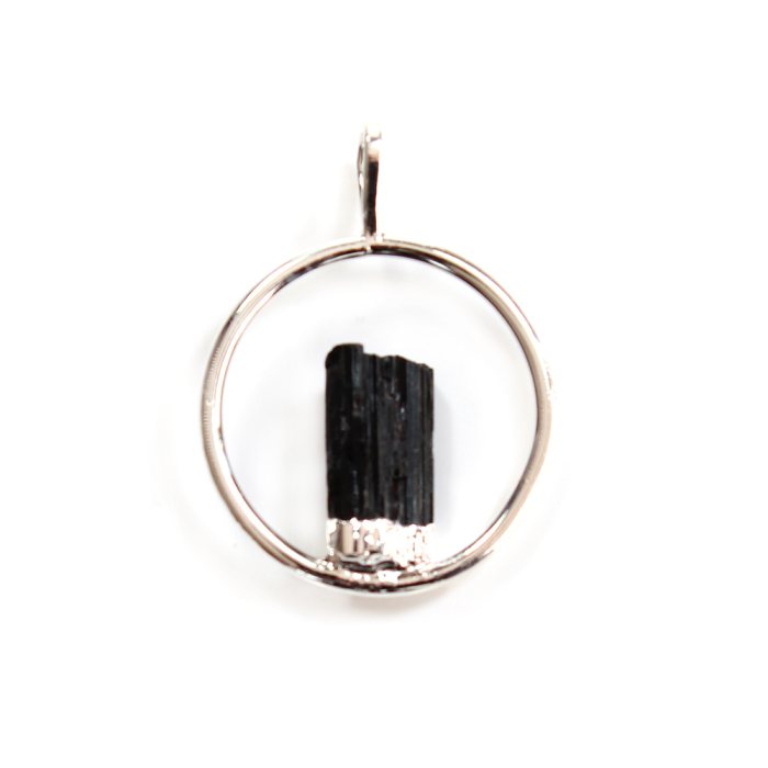 Fixed Tourmaline Point (Approx Diameter) Pendant Ring - Silver Plated