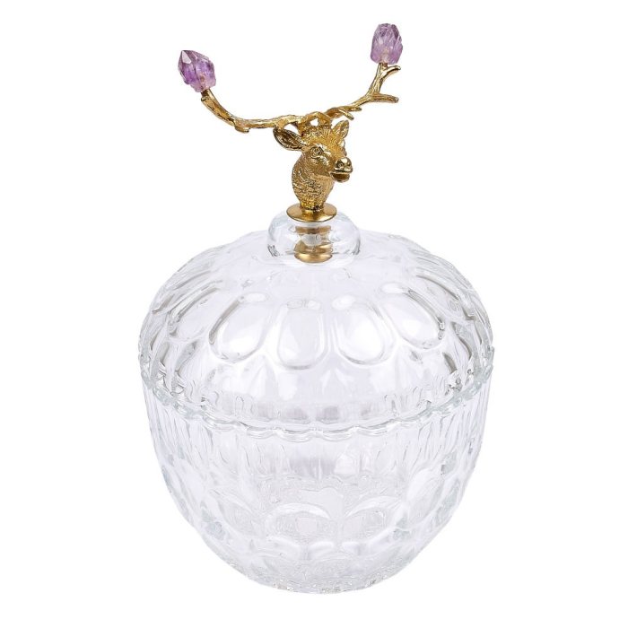 Glass Jar with Amethyst Stag Lid, 20cm