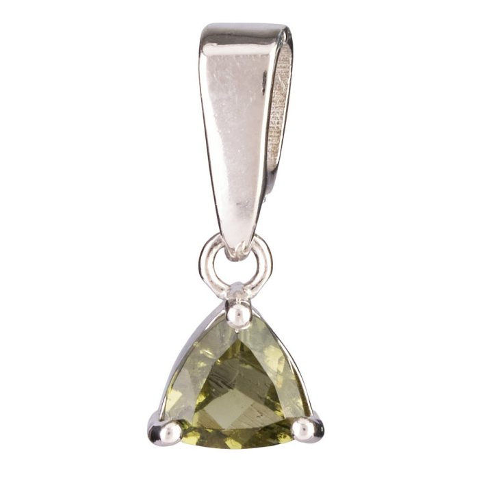 Moldavite 5mm Trillion Cut Pendant - Sterling Silver