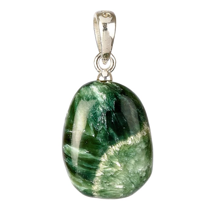 Seraphinite Tumbled Stone Pendant - Sterling Silver